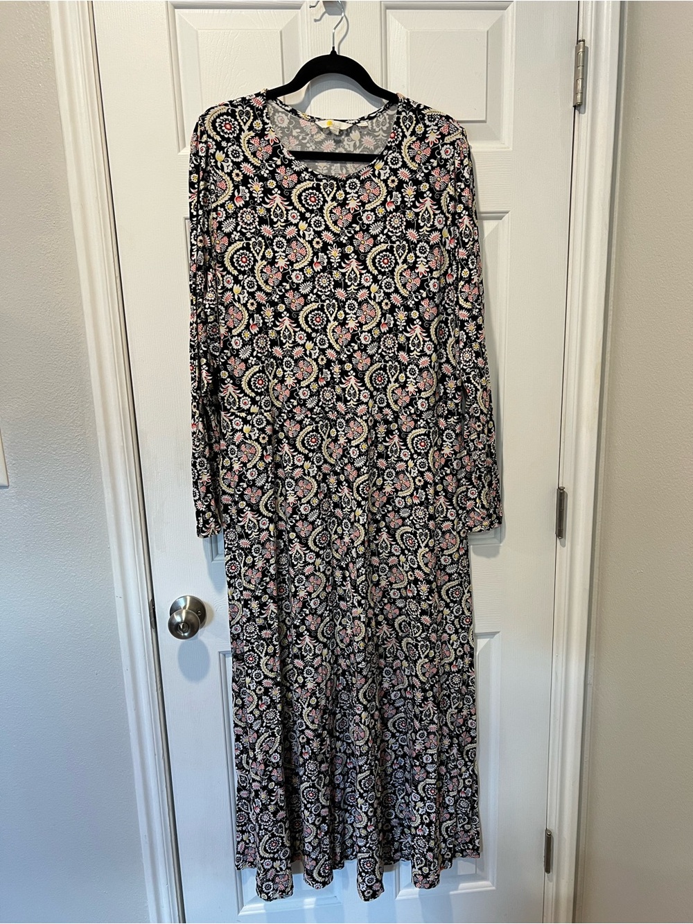 Boden Black Maxi Dress with Pink and Cream Paisley